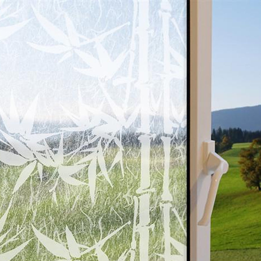 Clear Bamboo Rice Paper window film on a window, with clear glass beside it