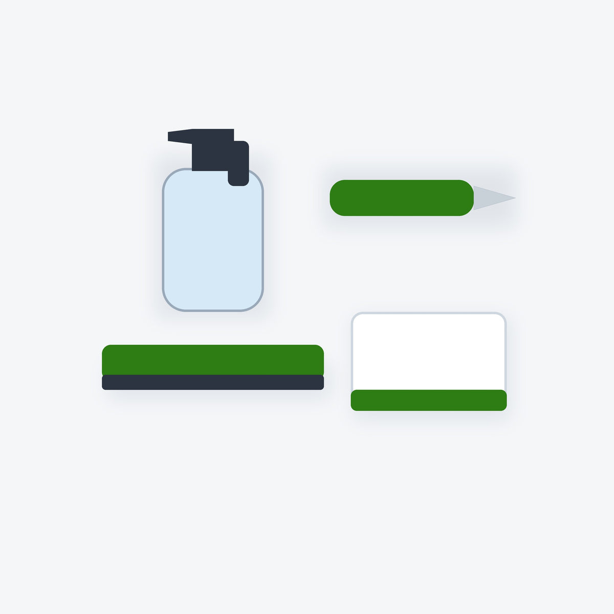 Illustration: home window film installation tool kit (squeegee, hard card, knife, spray bottle)