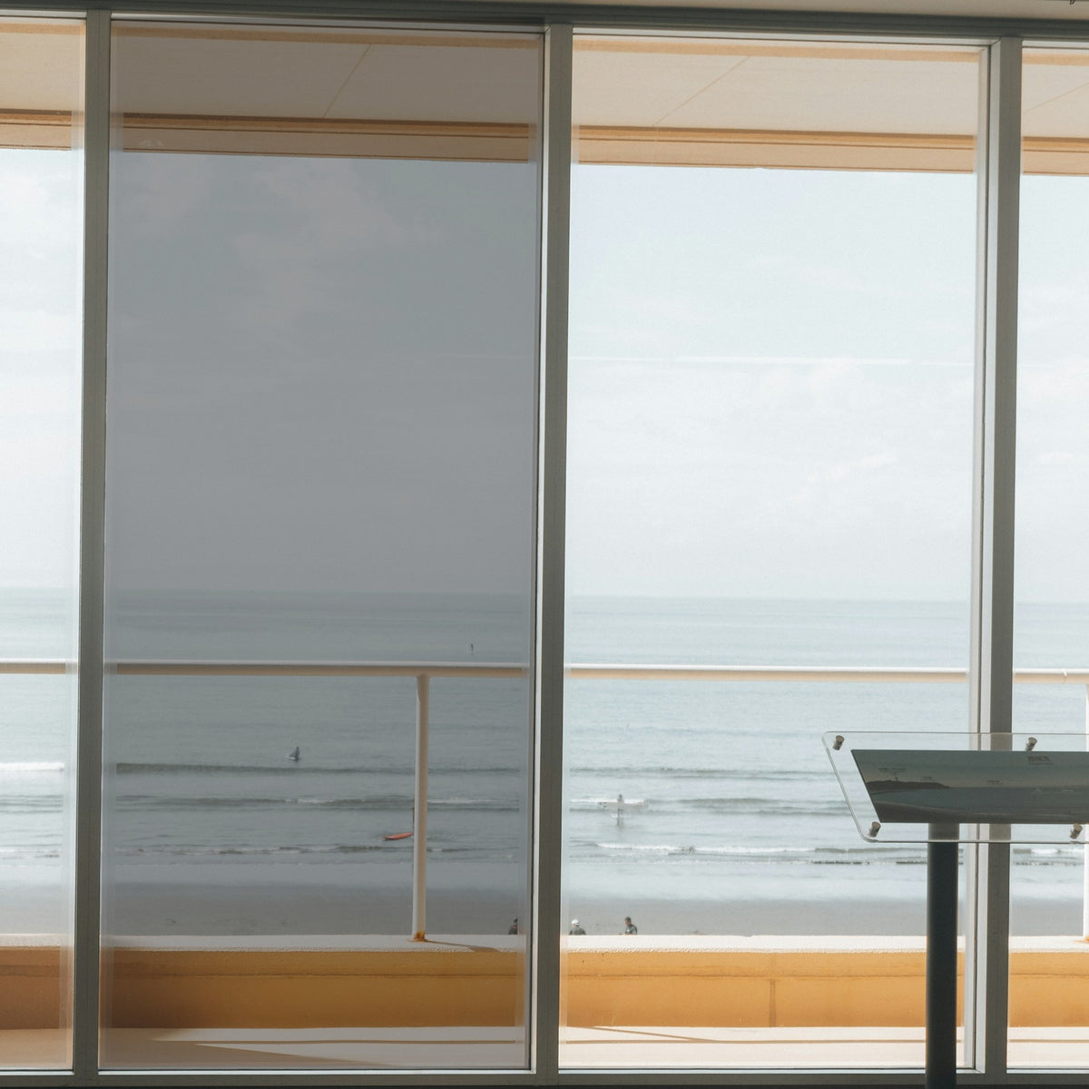 Simulated: Solar Gard TrueVue Window Film, TrueVue 30% Medium, on the left window panel next to clear glass
